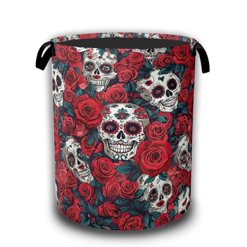 Skull Red Rose Laundry Hamper,Flowers Skeleton Laundry Baskets,Waterproof Oxford Cloth Toy Storage for Bedroom,Bathroom,Nursery,16x20.8 Inch - color: Skull Red Rose,Flowers Skeleton