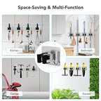 homeasy Mop Broom Holder No Drill, Mop Broom Organizer Wall Mounted Heavy Duty with Hooks Hanger, Self Adhesive Stainless Steel 4Pcs for Bathroom, Kitchen, Office (Multicolor) - color: Silver Mix