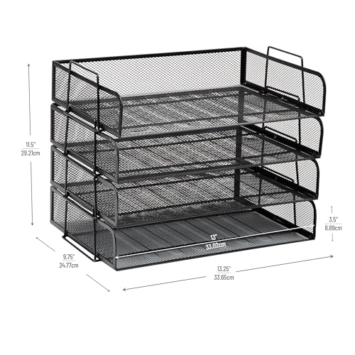 Mind Reader Stackable Paper Tray, Desktop Organizer, File Storage, Office, Metal Mesh, 4 Pcs., Black (Pack of 4) - color: Black, size: 13.3" x 9.8" x 11.3" (Pack of 4)