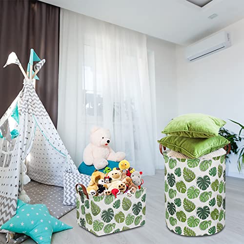 NTAOHAMPER Rectangular Green Storage Basket, Waterproof Safari Nursery Box with Handles for Bedroom, Jungle Theme Gifts Basket, Momstera Decor(Leaf) - color: Leaf