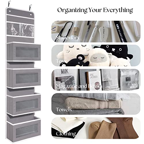 Giraffe Creation Over Door Organizer with 4 Large Capacity Pockets, Hanging Organizer Storage for Closet Bathroom Nursery Bedroom Dorm, Toys Cosmetics Sundries and Baby Essentials, Gray - color: Gray