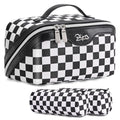 BOYATU Travel Makeup Bag Cosmetic Bags for Women: Large Make up Bags Set of 3 - Portable Makeup Organizer with Compartments&Handle&Divider - Waterproof PU Leather Toiletry Bag(A-5-Checkered Mix Black) - color: A-911-Checkered Mix Black