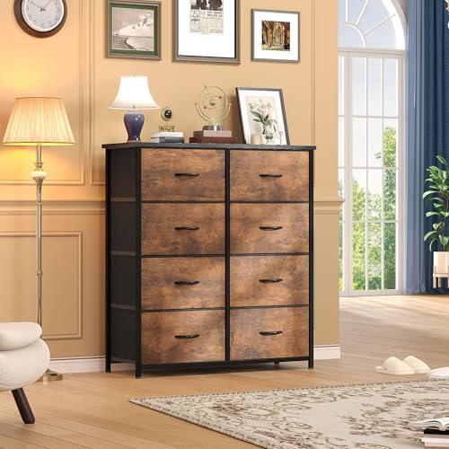 DWVO Fabric Dresser for Room, Rustic Storage 8 Drawers, Dresser & Chest of Drawers, Storage Drawer Organizer for Closet, Living Room - color: Rustic Brown, style: 8-Drawer