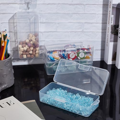 BENECREAT 4 Packs Rectangle Plastic Container Box, 7x3x1.8inch Clear Storage Organizer with Hinged Lid and Hanging Hole for Small Craft Accessories Office Supplies - size: 7x3x1.8inch