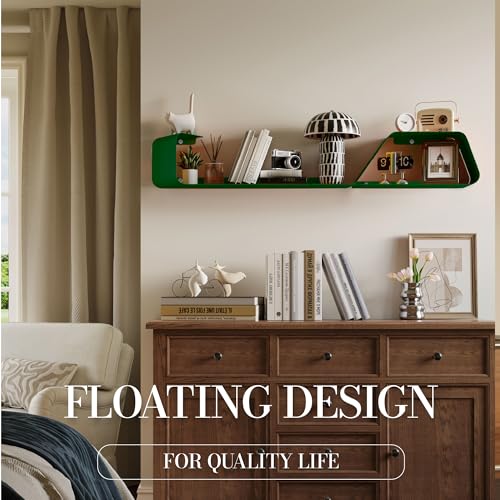 Floating Shelves, Wall Shelf, Set of 3 Mounted Metal Shelves with Unique Design for Wall Storage, Book Shelf, Display Shelves for Bathroom Bedroom Kitchen Living Room for Home Green - color: Green