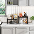 HOOBRO Cabinet Organizer Shelf, Set of 4 Kitchen Counter Shelves, Expandable Kitchen Storage, Stackable Spice Rack, for Kitchen, Countertop, Office Desk, Living Room, Black BK20TLP201 - color: Black