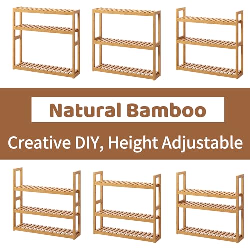 FILWH Bamboo Organizer Rack - Adjustable 3-Tier Storage Shelf, Wall Mounted or Over The Toilet, Living Room, Kitchen (Natural) - color: Natural