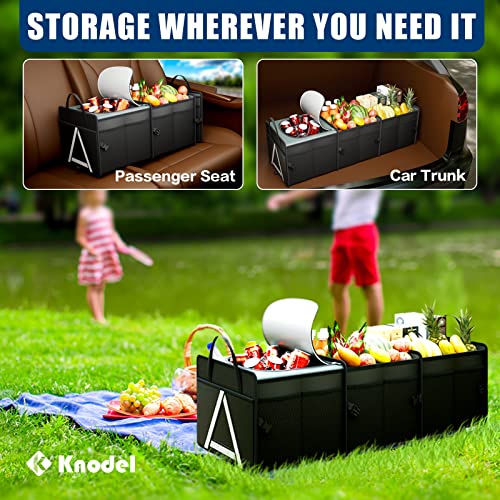 K KNODEL Sturdy Car Trunk Organizer with Premium Insulation Cooler Bag, 3 Compartments Heavy Duty Collapsible for Car, SUV, Truck, or Van (Large, Black) - color: Black, size: Large