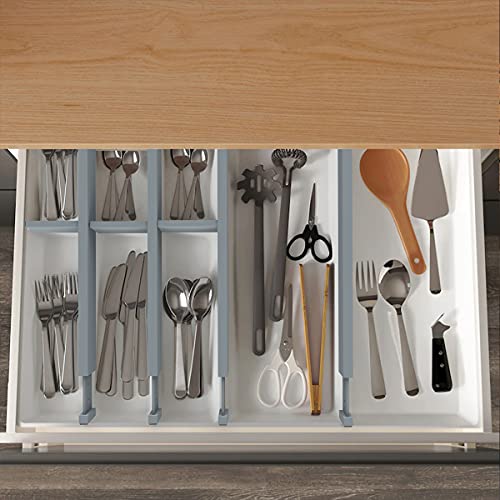 ANTOWIN Bamboo Drawer Dividers Organizers, Expandable Drawer Separators Splitter,17-22 inches Long Adjustable Spring-loaded Organizer for Large Utensil, Clothes, Tools Drawers (Grey) - color: Grey