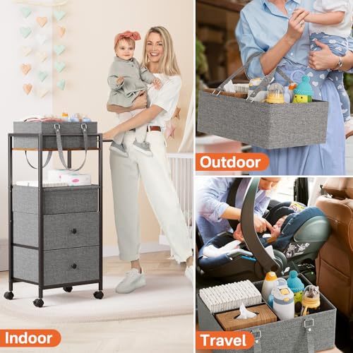 Modanais Baby Diaper Caddy Organizer Cart with Drawers - 3In1 Rolling Storage Cart with Wheels, Removable Diaper Caddy, Detachable Dividers - for Crib, Bedroom, Art & Craft Organizer (Black) - color: Black