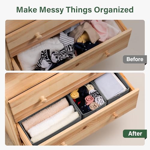 Kootek 16 Pack Drawer Organizer Clothes, Dresser Drawer Organizers for Clothing Fabric Foldable Closet Organizers and Storage Bins for Baby Clothes, Nursery, Underwear, Bras, Socks - color: Dark Grey
