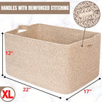 MINTWOOD Design 22in Extra Large Blanket Basket Holder Living Room, Rectangle Rope Woven Storage Basket with Handles for Laundry, Pool Towels, and Shoes, Dog Toy Organizer Bin Box, Oatmeal Brown - color: Oatmeal Brown