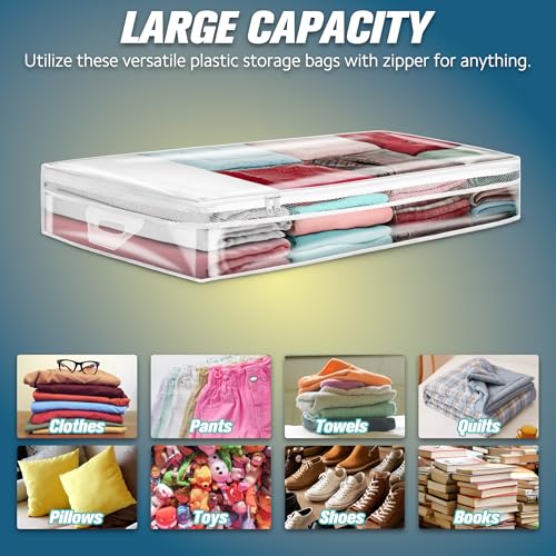 HIBAG 20 Gallon Under Bed Storage Containers, Underbed Clothing Storage Bins, Clear Plastic Organizer with Reinforced Handles, for Clothes Comforters Blankets Towels Pillows Bedding (2 Pack) - size: 20 gal Underbed - 2 pack