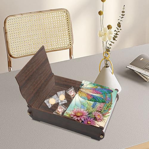 antor DIY Dragonfly Diamond Painting Wooden Storage Box, Large Special Shaped Rhinestone Diamond Art Desktop Organizer with Flip Lid, Handmade Decorative Storage Gift Case for Home or Office - color: Dragonfly