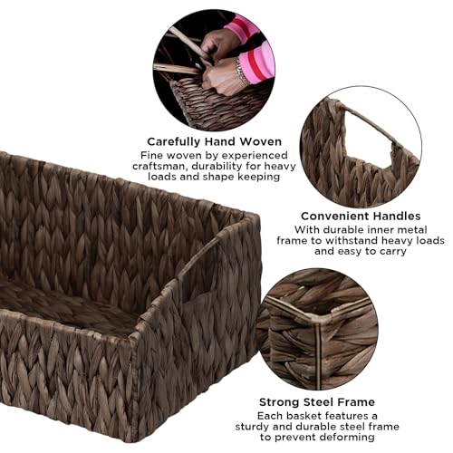 Ollieroo Rattan Storage Baskets, Handwoven Wicker Storage Bins with Built-in Handles, Storage Container Baskets for Shelves, Bedroom, Bathroom, Laundry Room or Kitchen(Black) - color: Black