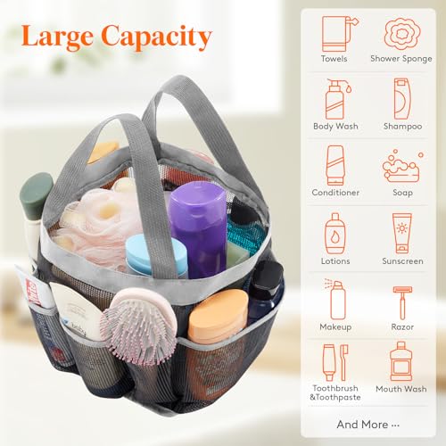 Lifewit Mesh Shower Caddy Portable for College Dorm Room Essentials with 7 Pockets, Freestanding Hanging Organizer Basket, Quick Dry Tote Bag for Camping, Bathroom, Beach, Travel, 1 Pack, Grey - color: Grey