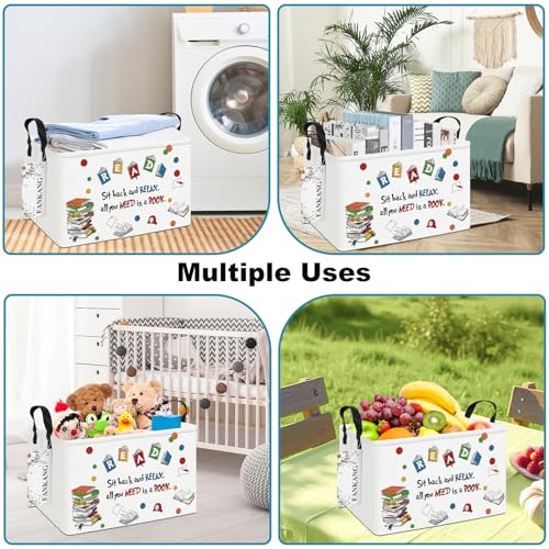 FANKANG Storage Bins, Nursery Hamper Canvas Laundry Basket Foldable with Waterproof PE Coating Large Storage Baskets for Kids Boys and Girls, Office, Bedroom, Clothes,Toys(Rec-Reading ） - color: Rec-Reading