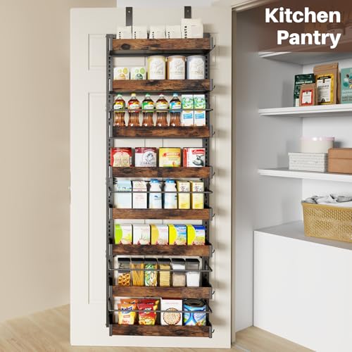 8 Tier Over The Door Pantry Organizer, 2 IN 1 Wall Mount or Metal Hanging Spice Rack for Pantry Organizers and Storage, Seasoning Shelves，Adjustable Basket with Hooks for Kitchen Cabinet and Closet - size: 8 Tier