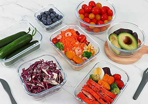 M MCIRCO 24-Piece Glass Food Storage Containers with Upgraded Snap Locking Lids,Glass Meal Prep Containers Set - Airtight Lunch Containers, Microwave, Oven, Freezer and Dishwasher - color: Gray