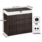 Greenstell Laundry Hamper with Lid, 125L Large Clothes Hamper with 3 Section & 2 Section Removable Liner Bags & 5 Mesh Laundry Bags, Handwoven Synthetic Rattan Divided Laundry Basket, Brown - color: Brown