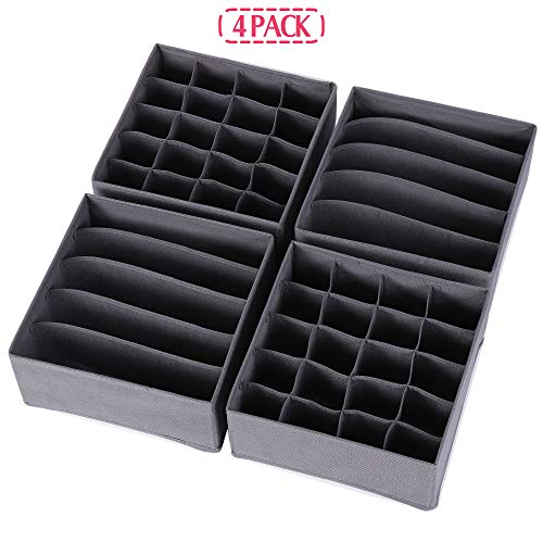 DIOMMELL 4 Pack Foldable Cloth Storage Box Closet Dresser Drawer Organizer Fabric Baskets Bins Containers Divider for Clothes Underwear Bras Socks Lingerie Clothing, Dark Grey 22-0000 - color: Dark Grey