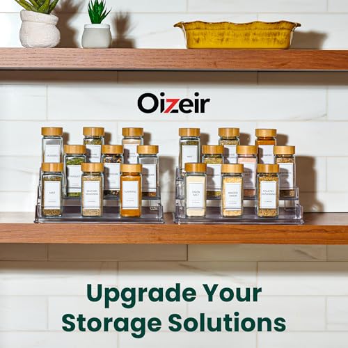 Oizeir Clear Spice Rack (4-Pack) – 3-Tier Acrylic Organizer for Cabinet – Deep Spice Shelf – 10.4 x 9.6 x 4 Inches – Holds Seasoning and Condiments - size: 4-Pack