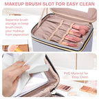 HXLGMD Large Makeup Bag with Mirror Double Layer Travel Make Up Organizer Case, Large Capacity Coemetic with Brush Slot Divider, Travel Toiletry Bag for Women (Grey) - color: Grey