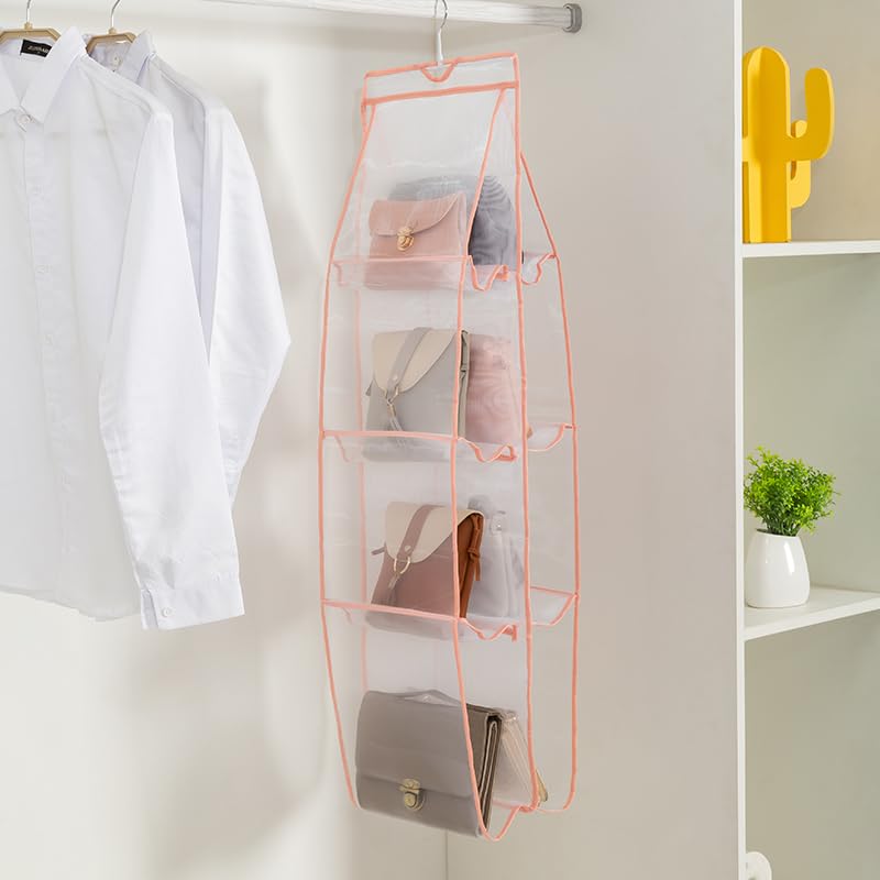 AARAINBOW 1 Pack Hanging Handbag Purse Organizer, 8 Pockets Purse Bag Organizer Hanging, Wardrobe Closet Space Saving Organizers, Handbag Organizer for Women Girls, 46.6L x 13.5W (A-Pink) - color: A-Pink