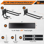 Garden Tool Organizer Wall Mount, 64 inches Tool Storage Rack with Adjustable Hooks, 600lbs Adjustable Heavy Duty Metal Hooks, Yard Shed Rack Holder System Hanging Rake Broom Mop Snowboard, Men Gift - size: 64"