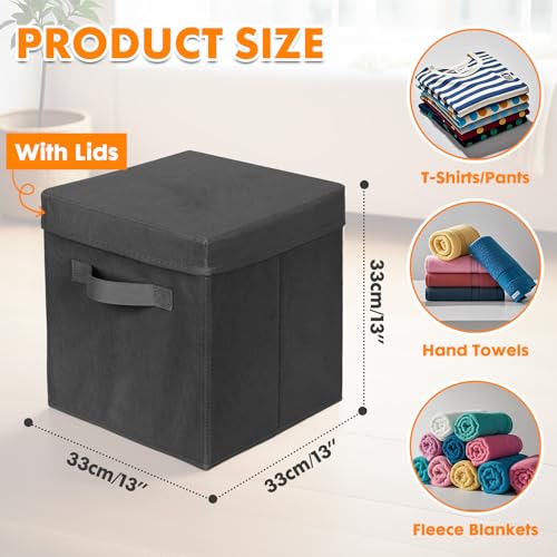 ShellKingdom Storage Bins, Foldable Fabric Storage Cubes with Lid, Clothes Storage Organizer Drawer For Closet Toys Storage, 13 X 13 X 13 INCH, 2 Pack (Black) - color: Black, size: 13 inch (2 Pack)
