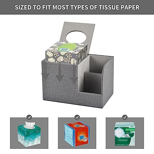 Square Tissue Box Cover Organizer,PU Leather Cube Tissue Box Holder with 2-Compartment Storage Box,Tissue and Remote Control Holder,Decorative Tissue Box Bedroom NightStand Office Tabletop,Grey - color: Grey