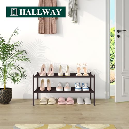 Smiry Bamboo Shoe Rack, 2 Tier Shoe Organizer for Entryway & Closet, Stackable Free Standing Storage Shelf for Shoes, Bags & Plants, Brown - color: Brown, size: 2 Tier-Regular