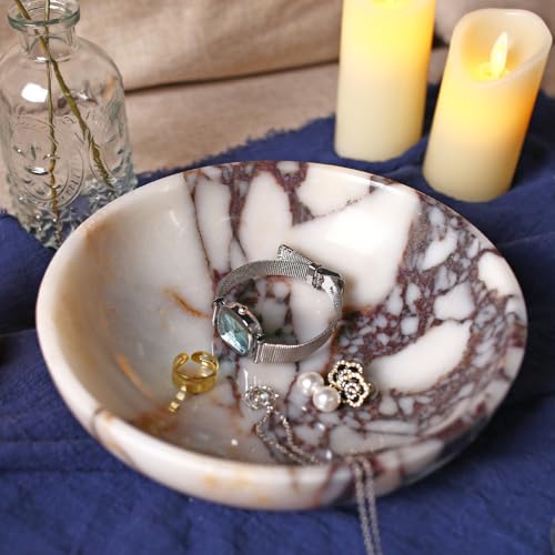 Luxury decorative marble bowl for home decoration for decoration,Key bowl for entryway table, Catchall for coins, change candy, organizer marble tray. - color: Round-Calacatta Viola