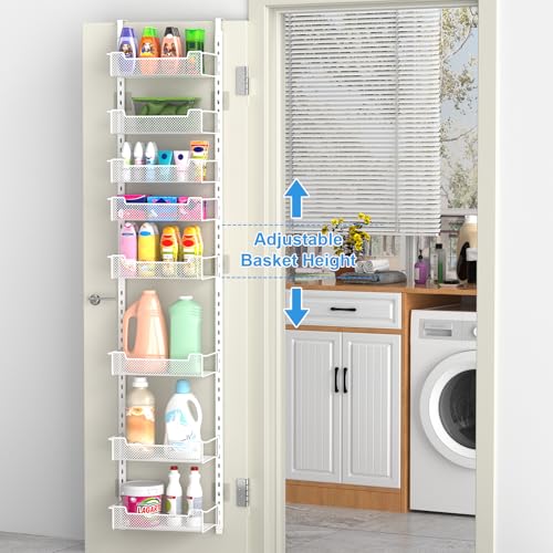 VyGrow 12.3" W Narrow Over the Door Pantry Organizer, 8-Tier Over the Door Organizer with Adjustable Basket, Pantry Door Organization for Pantry Kitchen Storage Room Spice Rack, White - color: White, size: 12.3"W 8-Tier