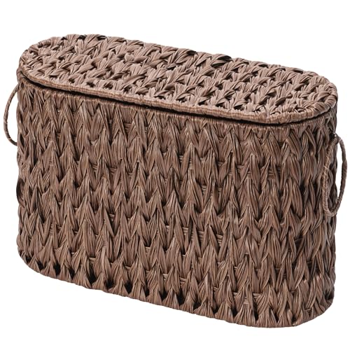 GRANNY SAYS Toilet Paper Storage Basket with Lid, Woven Toilet Paper Holder, Waterproof Bathroom Organizers and Storage, Wicker Basket for Bathroom Storage, Brown - color: Brown, size: 15¾"L x 6½" Wx 10¼"H (with Lid)