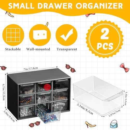 Wenqik 2 Pcs Mini Storage Drawers Teacher Toolbox Organizer with 9 Clear Drawers Small Plastic Desktop Teacher Desk Craft Organizer for Classroom Office 7" x 3. 9" x 4. 7"(Black) - color: Black