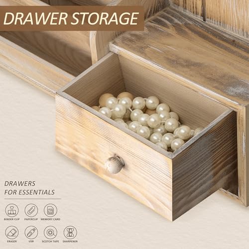 Rebee Vision Pine Wood Key Holder Wall Mount with Mail Sorter - Decorative Entryway Mail Organizer Wall Mounted with Key Hooks and Drawer Organizer - Home Essentials for Room Decor (Natural Wood) - color: Natural