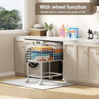 Wire Laundry Hamper Cart,80L Laundry Hamper Trolley with Pull Handle,White High Laundry Basket Cart for Laundry Room,Bathroom,Bedroom-White（23.6 * 15.75 * 28inch） - style: Medium Oblong-White