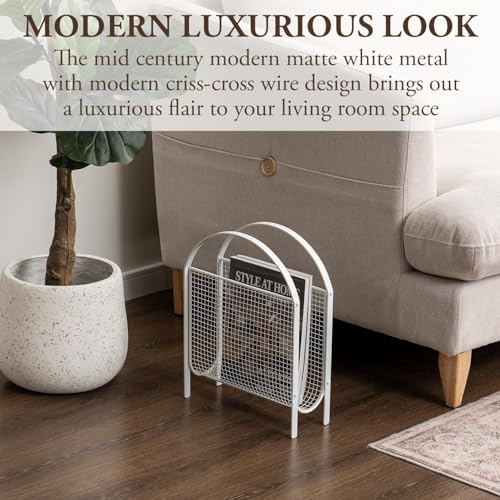MyGift Magazine Rack, Floor Freestanding Magazine Holder for Bathroom Bedroom Office, Books Newspapers File Mail Organizer, Mid Century Modern Decor Wire Storage for Tablets and Documents - color: White