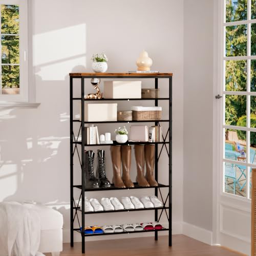 8 Tiers Tall Shoe Rack Organizer, Large Capacity Shoe Rack Holds 32 Pairs of Shoes, Durable and Stable, Adjustable Metal Shelf Stackable Shoe Shelf for Entryway, Hallway, Living Room, Closet - color: Rustic Brown, size: 27.8" x 10.8" x 52.6"