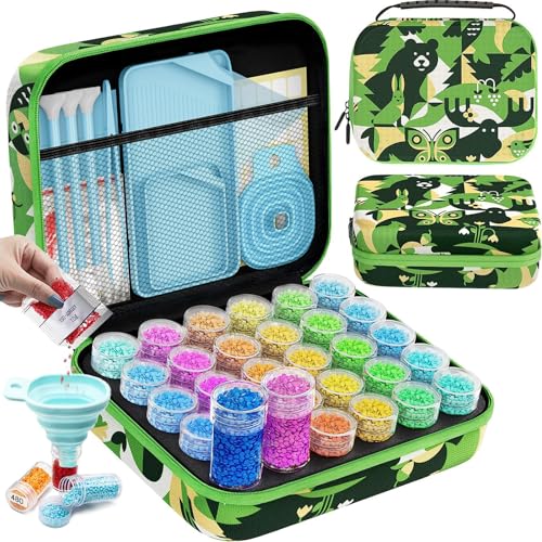 ARTDOT 30 Slots Storage Container for Diamond Art Kits for Adults,Portable Diamond Painting Storage Box with Accessories and Tools - color: Green, size: Small