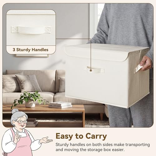 GRANNY SAYS Closet Storage Bins, Decorative Storage Boxes with Lids, Clothes Organizing Bins, Lidded Baskets for Toys, Clothing, Extra Large, Ivory White&Khaki, 2-Pack - color: Ivory White&Khaki, size: Extra Large-2 Pack