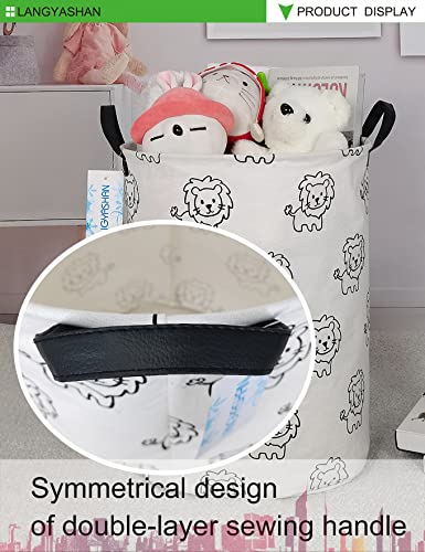 LANGYASHAN Laundry Basket Canvas Fabric Collapsible Organizer Basket for Storage Bin Toy Bins Gift Baskets Bedroom Clothes Children Nursery Hamper (Lion) - color: Lion