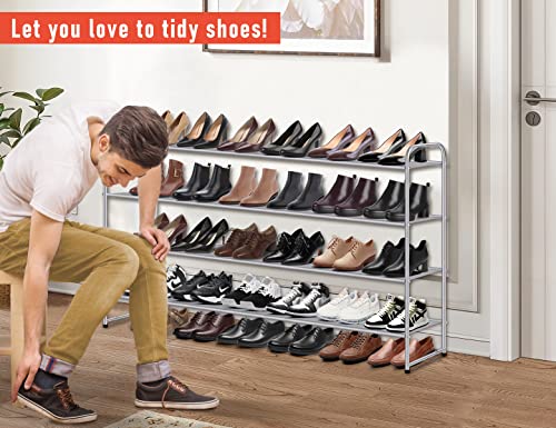 MISSLO 4 Tier Long Shoe Organizer for Closet Shoe Rack for Bedroom Closet Floor Shoe Shelf for Entryway Storage Stackable Wide Shoe Shelf Stores 30 Pairs of Men Sneakers, Grey - color: Grey, size: 4 Tier