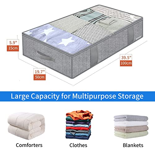 Onlyeasy Large Underbed Storage Bags Organizer Container (2 Pack) with 4 Handles and 2 Sturdy Zippers, Blankets Clothes Comforters Foldable Storage Bags with Clear Window, Herringbone Grey, MXRUBBP2 - color: Basic Soft Side Wall - Herringbone Grey