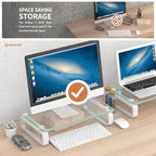Hemudu 2 Pack Computer Monitor Stand Riser Multi Media Desktop Stand for Flat Screen LCD LED TV, Laptop/Notebook, with Tempered Glass and Metal Legs,HD02T-201 - size: Dual Monitor stand