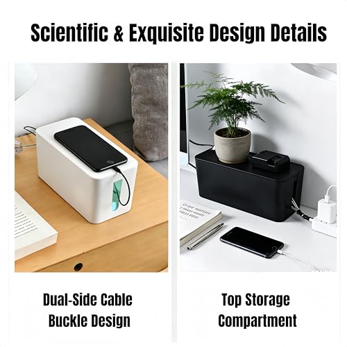 1 Large + 1 Small Cable Management Box Set – 2-Piece Cord Organizer Box, Home Office Desk Wire Storage & Cable Management Solution (Acryliclid lid/Black) - color: Acryliclid lid/Black