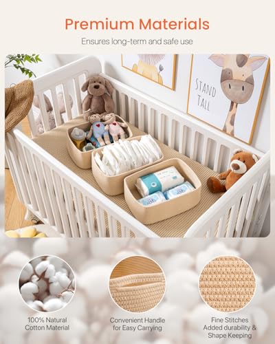 Small Woven Basket, 13.5 x 9.5 x 5 Inches, Storage Basket for Organizing, Cute Small Rope Shelf Closet Cube Storage Bins Baskets for Shelves, Dog Toy Gift Baskets Empty, 3 Packs, Beige - color: Beige, size: 13.5"L x 9.5"W x 5"H
