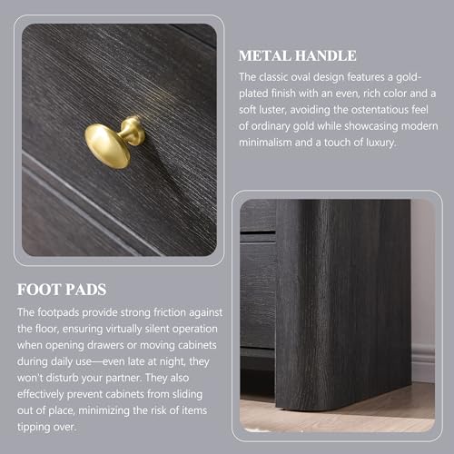 IFGET Modern 5 Drawer Dresser for Bedroom, Wooden Chest of Drawers with Curved Profile Design, 39.6" Tall Wood Dresser with Golden Metal Handle for Bedroom, Living Room, Hallway, Dark Grey - color: Dark Grey