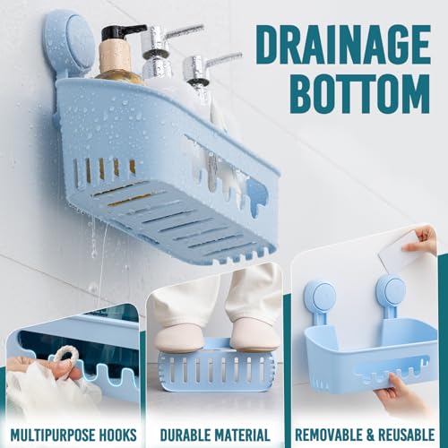 TAILI Shower Caddy Suction Cup, Heavy Duty Bathroom Organizer, Removable Shelves for Inside Shower, Shampoo, Waterproof Suction Plastic Storage for Bathroom Accessories Holder, Blue - style: 1 × Blue